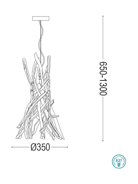 Ideal Lux Driftwood SP1 Κρεμαστό Φωτιστικό για Ντουί E27 Καφέ 35x65x52εκ. 129600 - second view